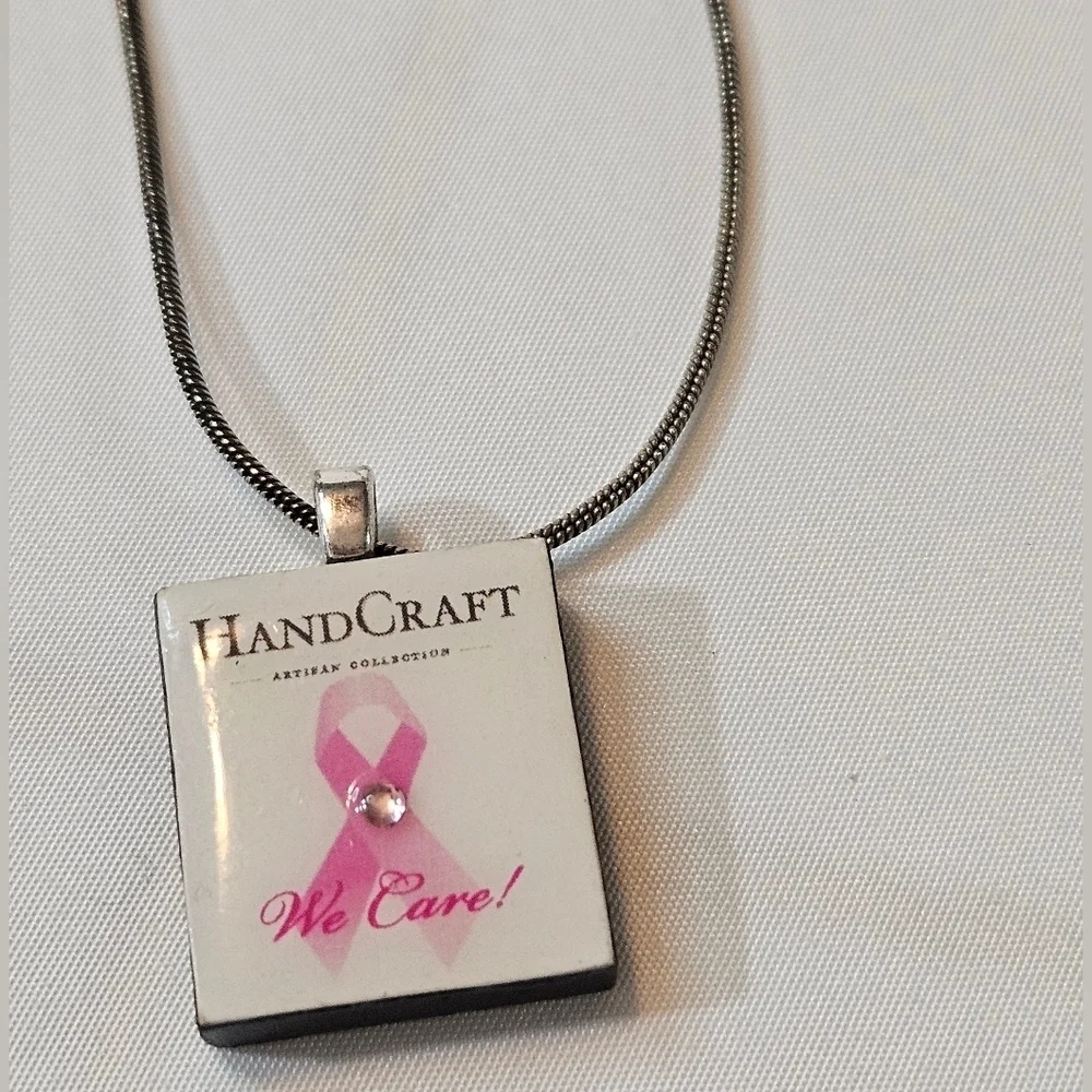 Artisan Breast Cancer Awareness Scrabble Tile Necklace - Picture 11 of 17